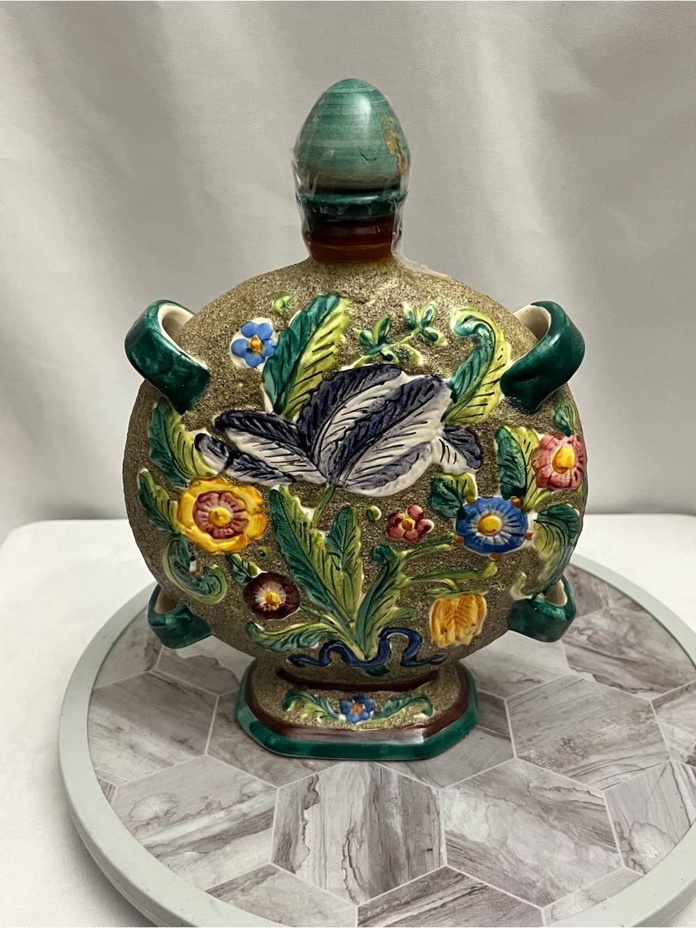 Vintage 1979 Bischoff Cherry Wine Italian Hand Painted Ceramic Bottle Decanter